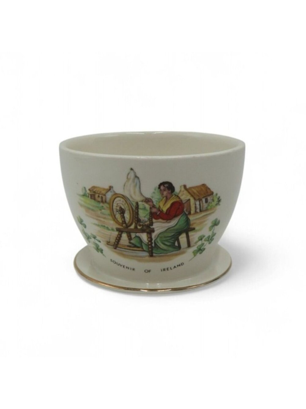 Vintage Beswick Ireland Sugar Bowl Shamrock Spinning Wheel Ceramic